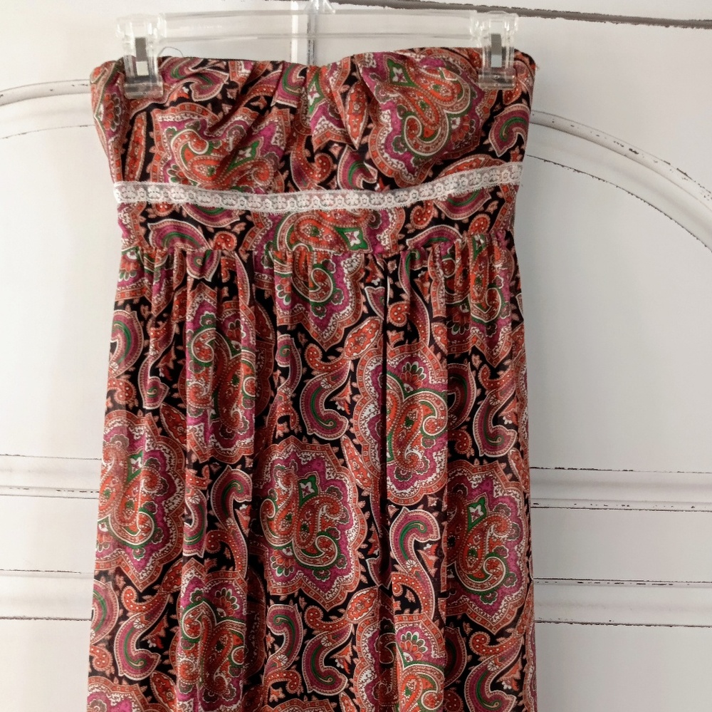 Strappless Chiffon Paisley Maxi Dress SM